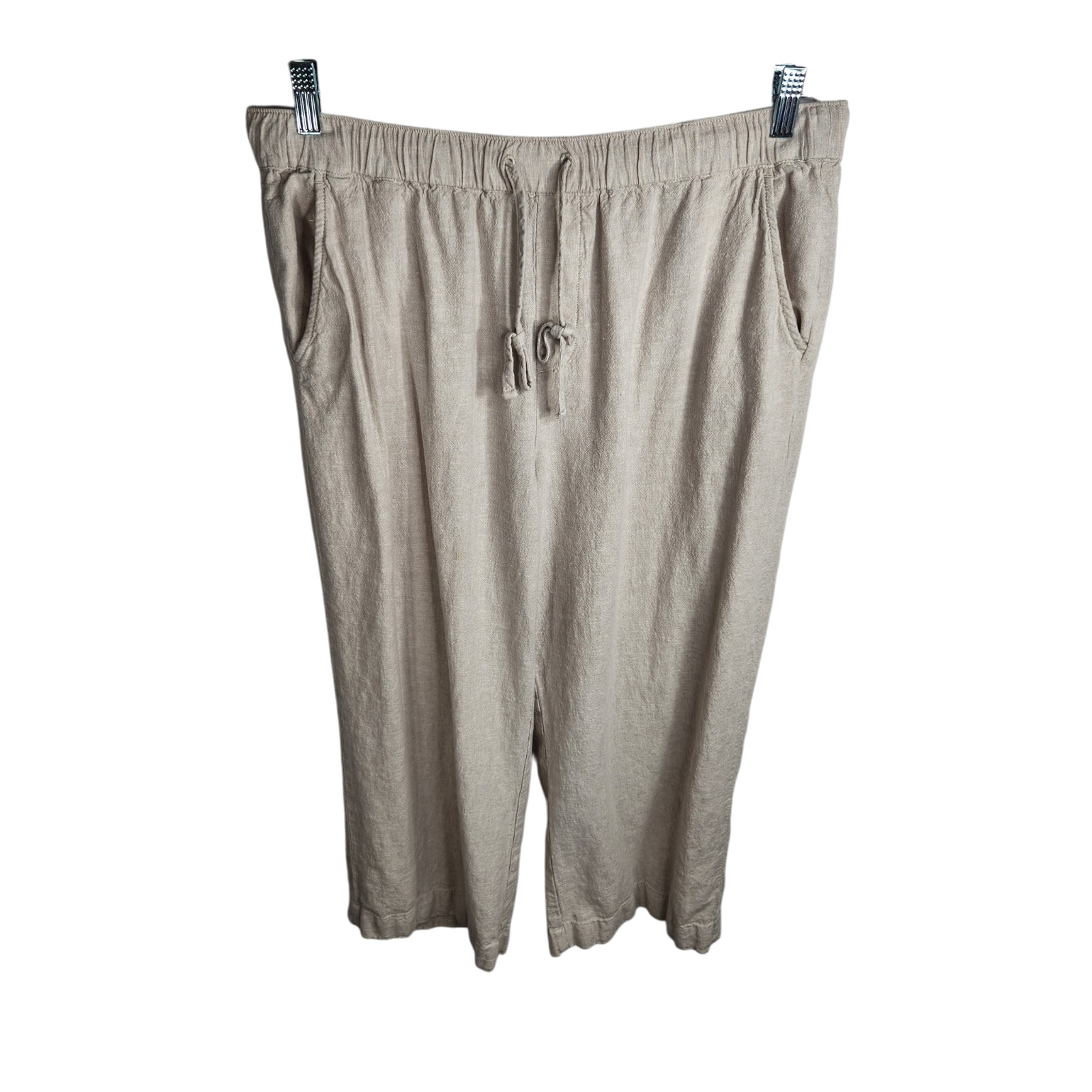 Vineyard Vines Crop Pants Women's Size Large Beige Linen Blend Wide Leg Pull On